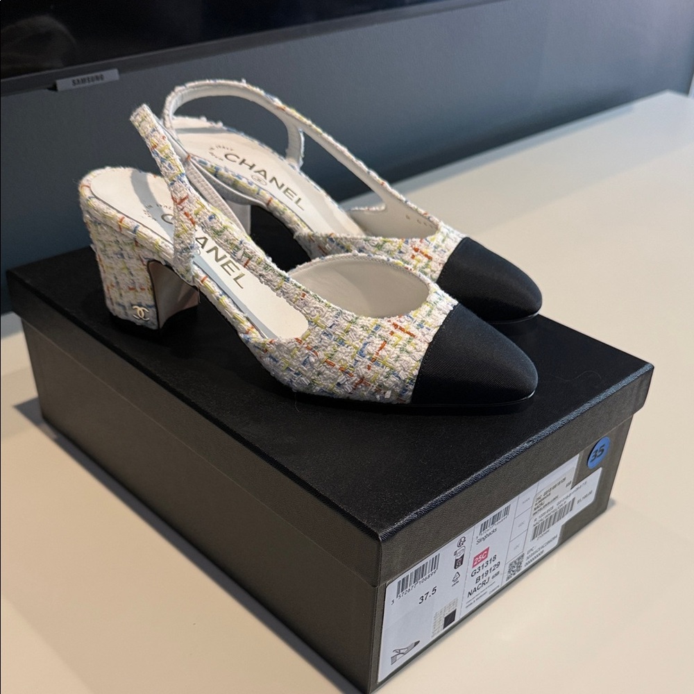 BRAND NEW CHANEL Women's Tweed Slingback Heels - Black and Multicolor